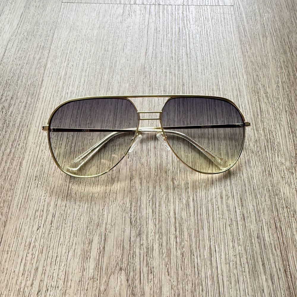 otra transit gold & blue oversized metal frame aviator sunglasses eyewear NEW